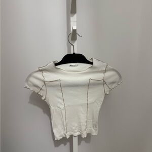 Reformation Cream Crop Top with Tan Stitching